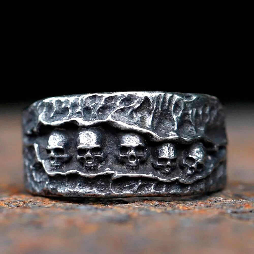 Vintage Skull Signet Ring - Gothic Stainless Steel Men's Biker Punk Jewelry 13