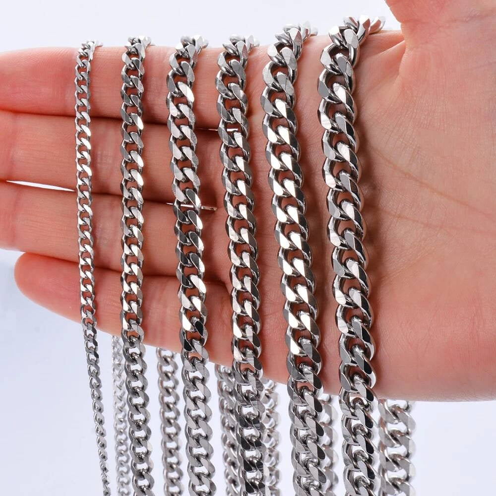 1Pc Size 3mm-9mm Miami Curb Cuban Link for Men Women Stainless Steel Mens Jewelry Hip Hop Chain