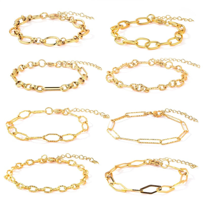 Stainless Steel Chunky Link Chain Bracelet For Women Gold Plated Waterproof Hip-hop Rock Style Women's Bracelets 20cm+5cm