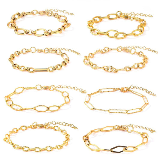 Stainless Steel Chunky Link Chain Bracelet For Women Gold Plated Waterproof Hip-hop Rock Style Women's Bracelets 20cm+5cm
