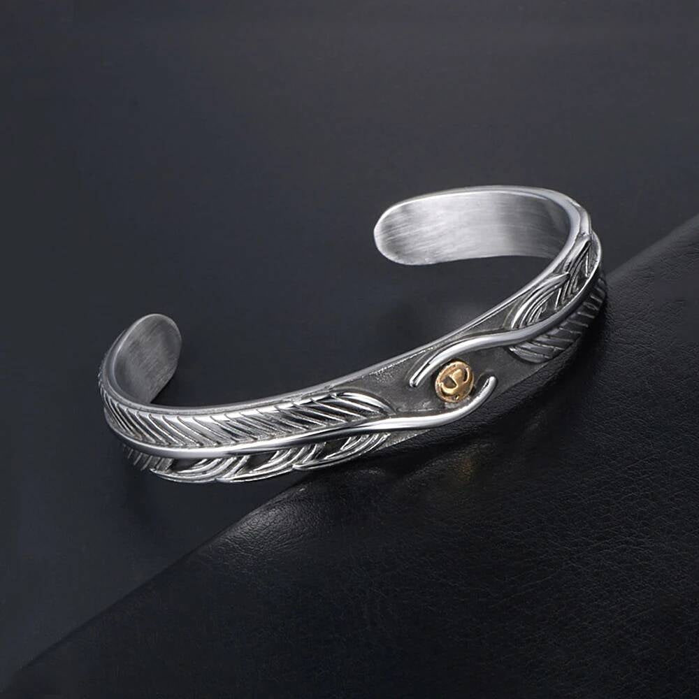 Feather Cuff Bracelet – Bohemian Style Stainless Steel Armring