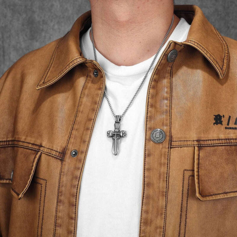 316L Stainless Steel Skull Dagger Cross Pendant Necklace