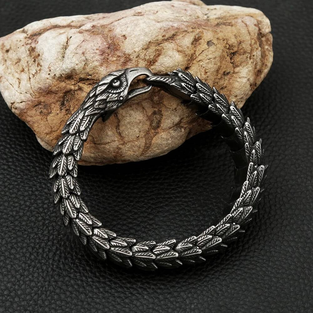 Viking Eagle Ouroboros Bracelet – Norse Stainless Steel Armring