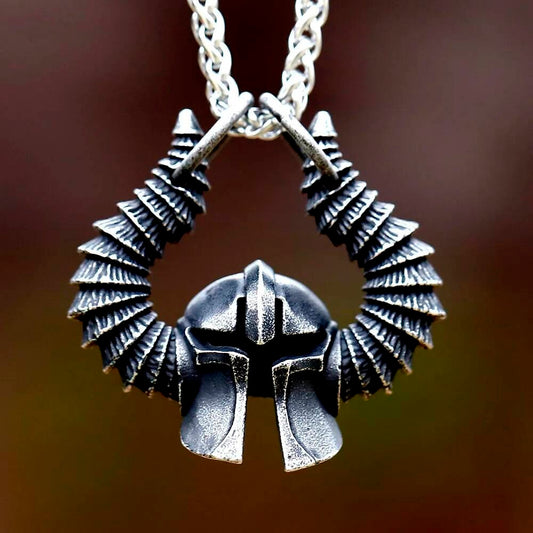 Viking Warrior Helmet Pendant – Silver Horned Helm Necklace