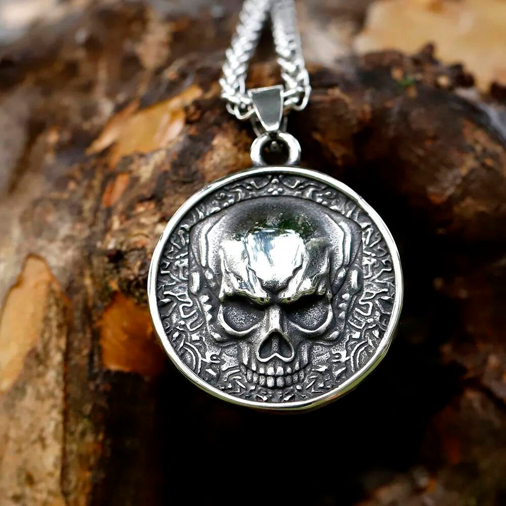 Skull Profile Pendant – Vintage Stainless Steel Gothic Necklace