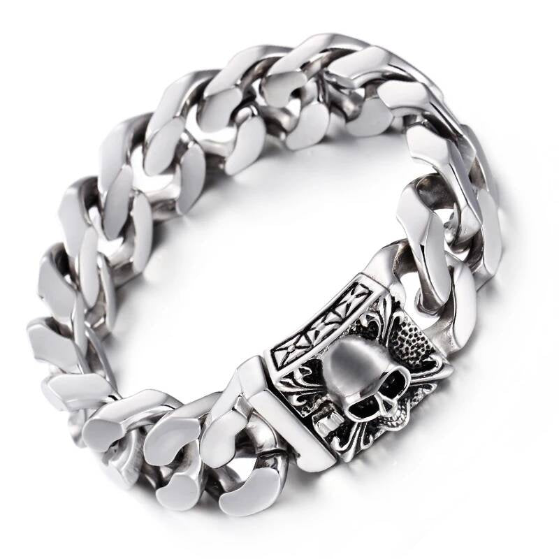 20mm Big and Heavy Chunky Cuban Chain Bracelet Men With Devil Ghost Skull Charm Vintage Magical Jewelry Best Gift For Friends Steel Color