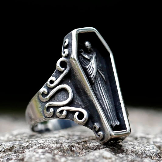 Skull Coffin Ring - Gothic Stainless Steel Punk Jewelry for Men