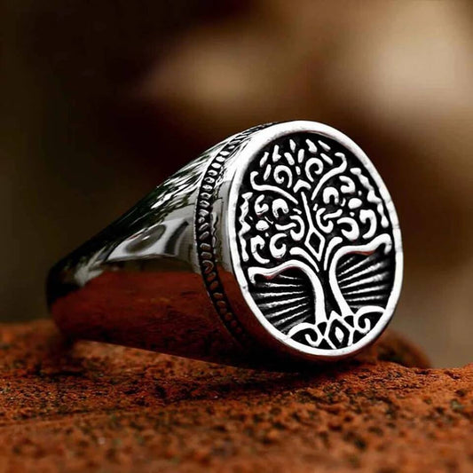 Vintage Viking Tree of Life Ring – 316L Stainless Steel Nordic Amulet Band
