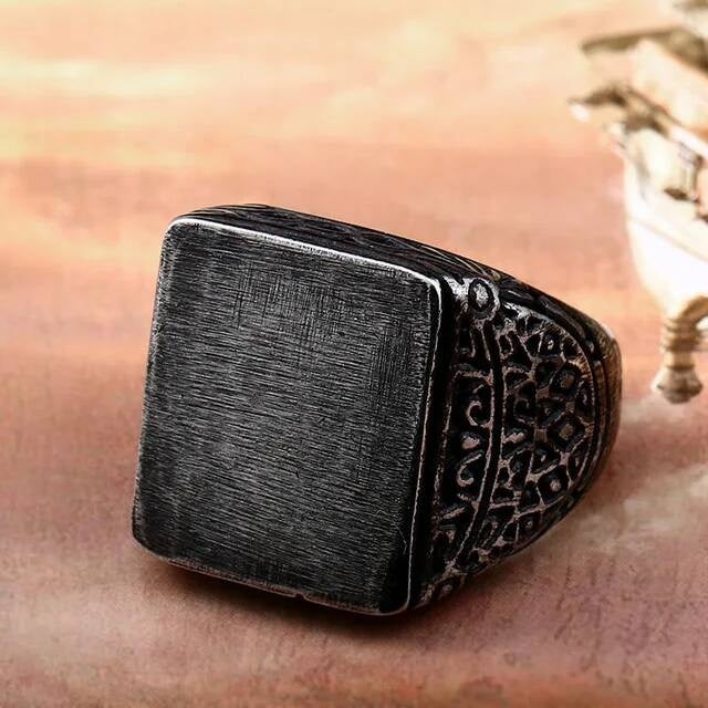 Russian Coat of Arms Signet Ring – Polished 316L Stainless Steel Biker Band Antique Black