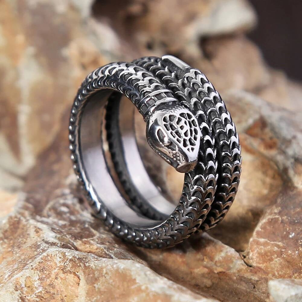 Vintage Viking Snake Ring – 316L Stainless Steel Gothic Biker Amulet Band