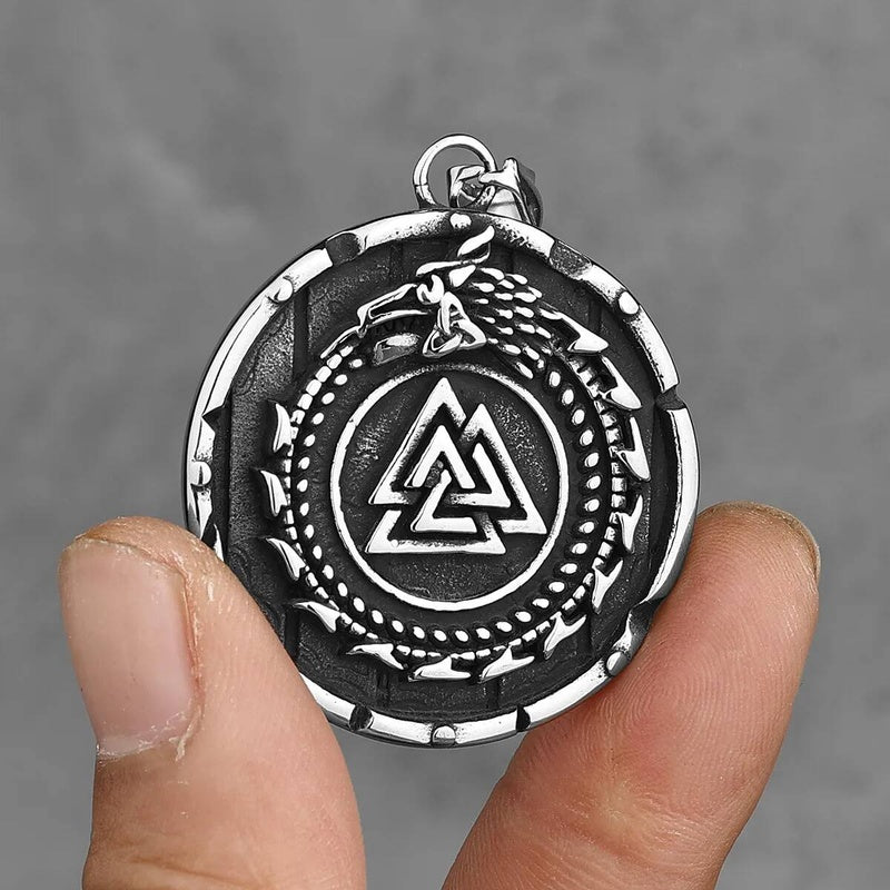 Viking Dragon Rune Pendant Chain Necklace For Men 316L Stainless Steel Jewelry Accessories Silver 60cm
