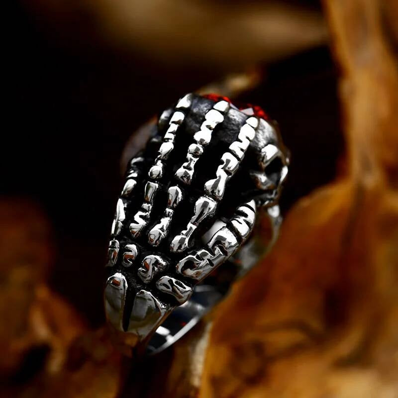 316L Stainless Steel Gothic Claw Ring with Red Crystal Stone
