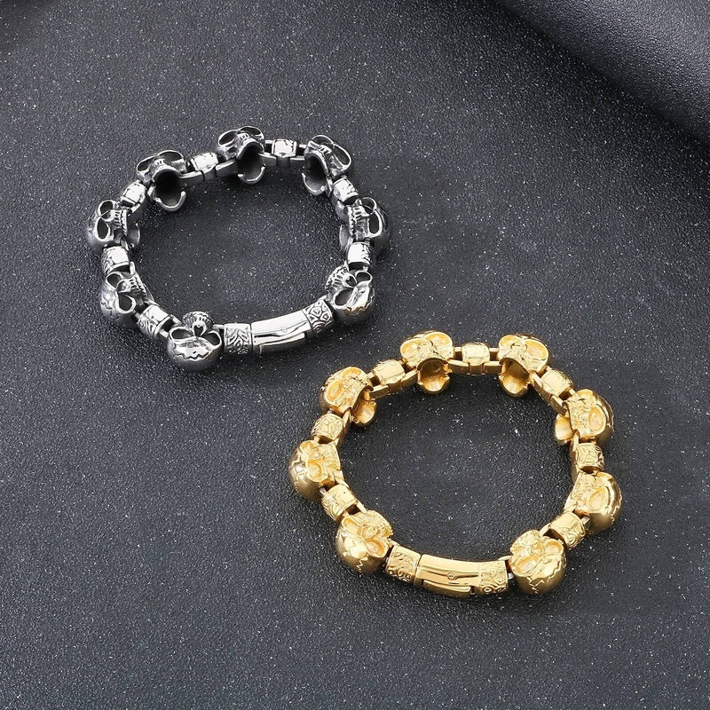 Stainless Steel 316L Skull Bone Charm Bracelet Men Punk Jewelry