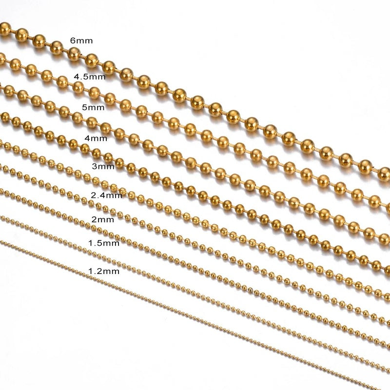 1Pc Gold Color Stainless Steel Round Ball Link Chain Necklace Length 15cm-100cm