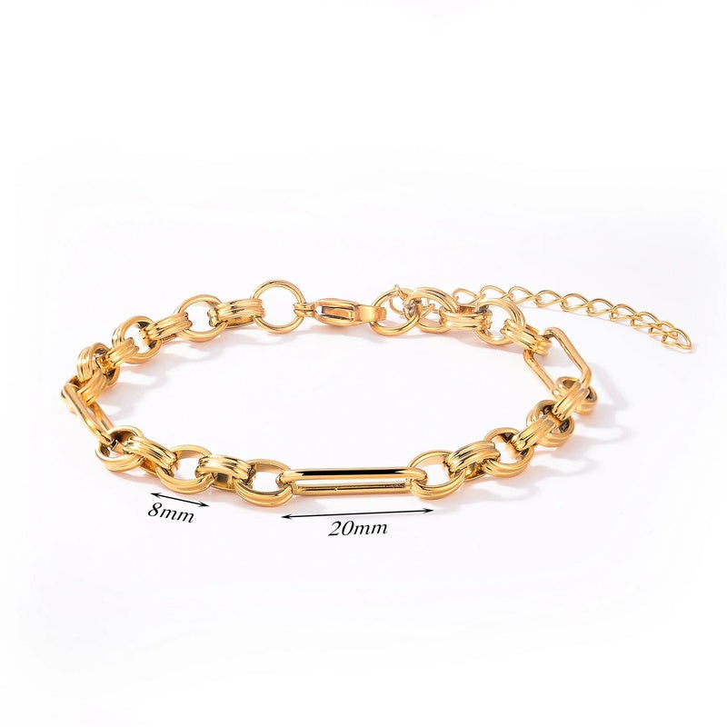 Stainless Steel Chunky Link Chain Bracelet For Women Gold Plated Waterproof Hip-hop Rock Style Women's Bracelets 20cm+5cm 2