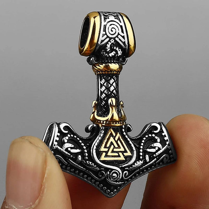 Men's 316L Stainless Steel Viking Hammer Pendant Necklace gold 60CM