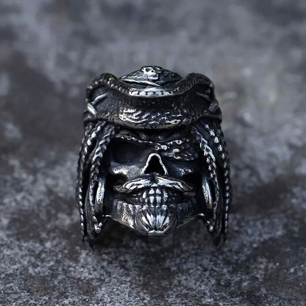 Pirate Captain Skull Ring - Vintage Stainless Steel Gothic Jewelry for Teens
