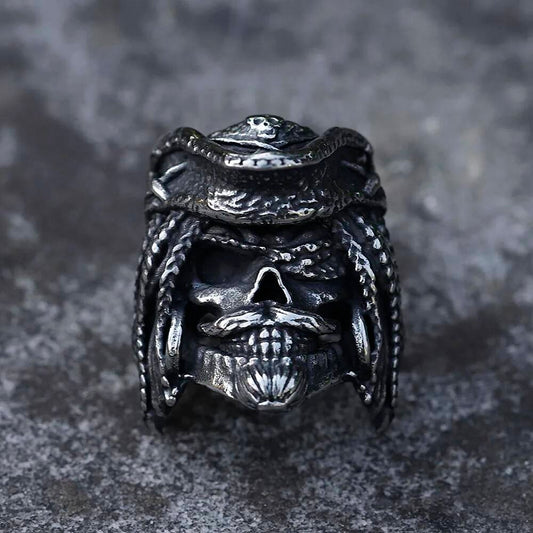 Pirate Captain Skull Ring - Vintage Stainless Steel Gothic Jewelry for Teens