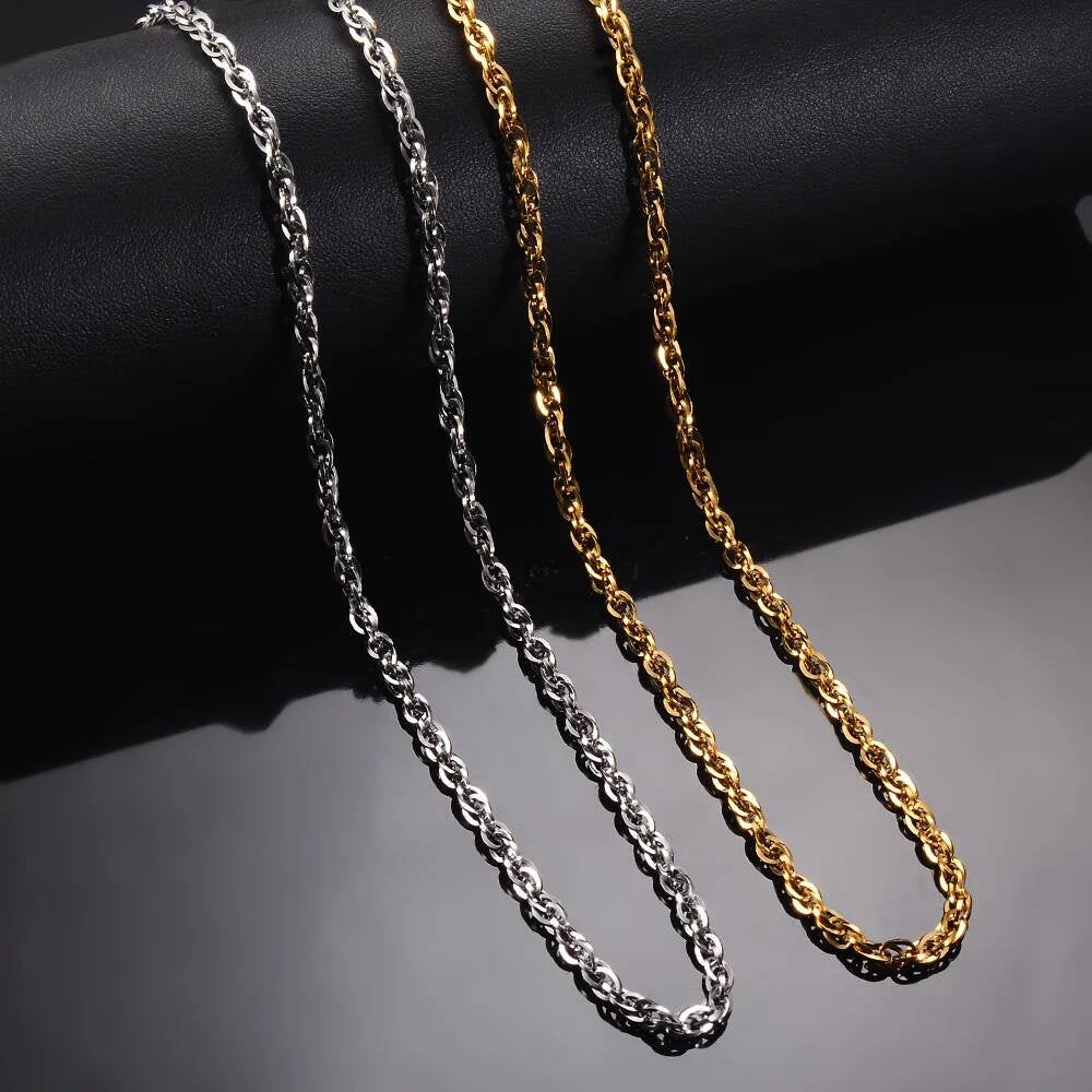 1 piece Width 3mm Stainless steel Double Cable Square Chain Men Women Necklace Jewelry Length 21-80cm