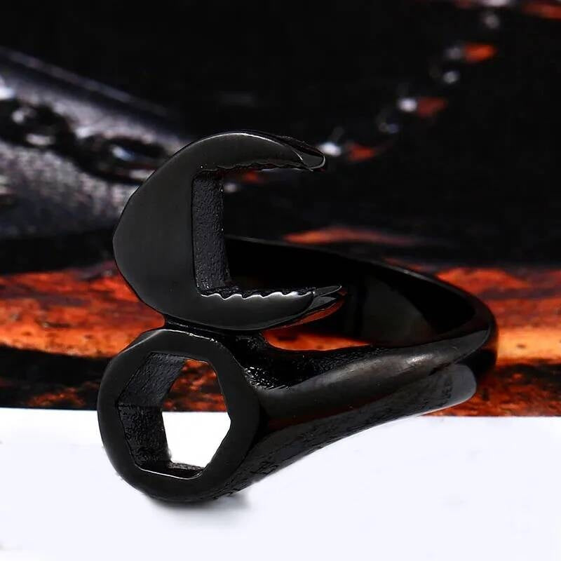 Wrench and Nut Ring – Stainless Steel Mechanic Biker Jewelry for Men