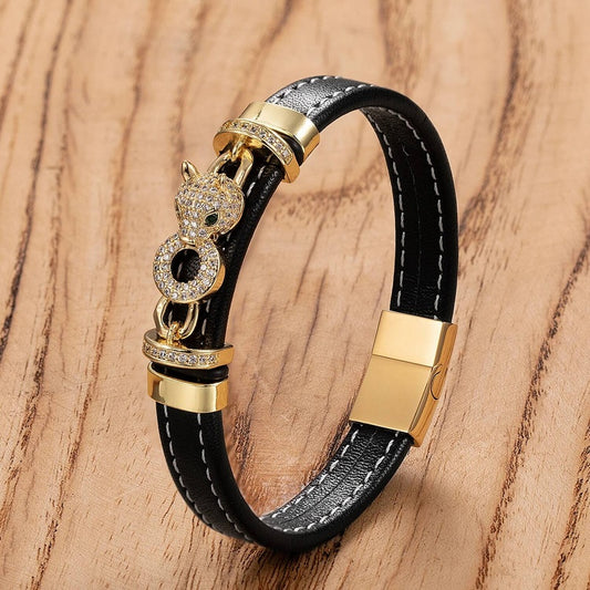 Black Braided Leather Bracelet with Green Jade Beads - Stylish Multi-Layer Magnetic Clasp Jewelry for Casual Wear and Gifts Gold-A