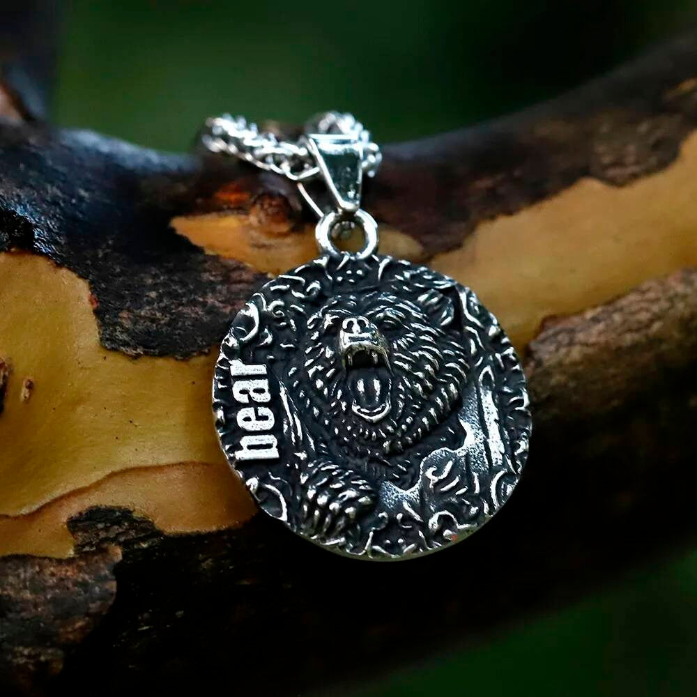 Bear Pendant Necklace – Fierce Animal Jewelry with Bear Engraving