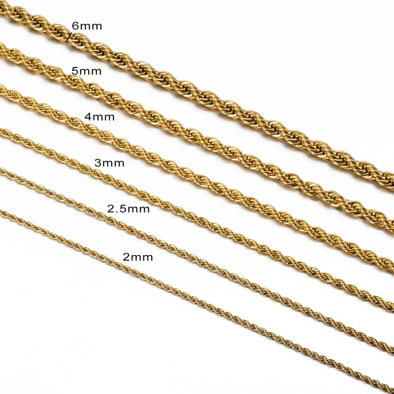 1 piece Gold Color Width 2mm/2.5mm/3mm/4mm/5mm/6mm Rope Necklace/Bracelet For Men Women Stainless Steel Chain Necklace