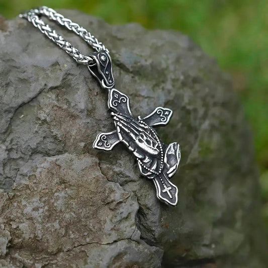 Praying Hands Cross Pendant – Stainless Steel Religious Necklace