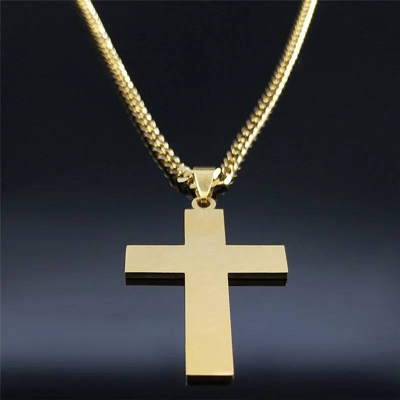 Stainless Steel Cross Pendant Necklace Chain For Men Jewelry Catholic Crucifixes Rosaries Accessories