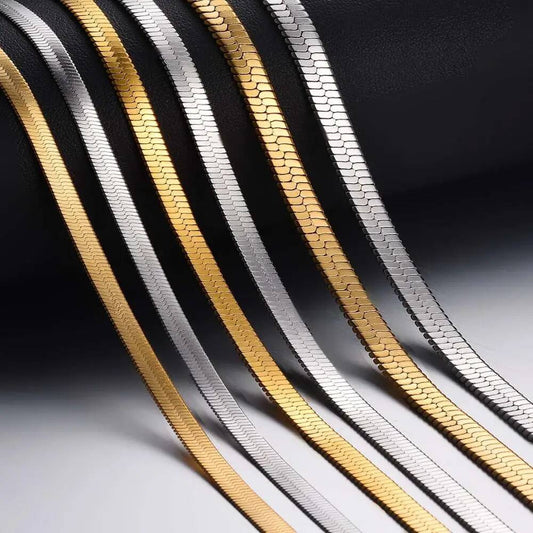 1 piece Width 4mm/5mm/6mm Stainless Steel Flat Snake Chain Necklace Jewelry for Men Women Not allergic
