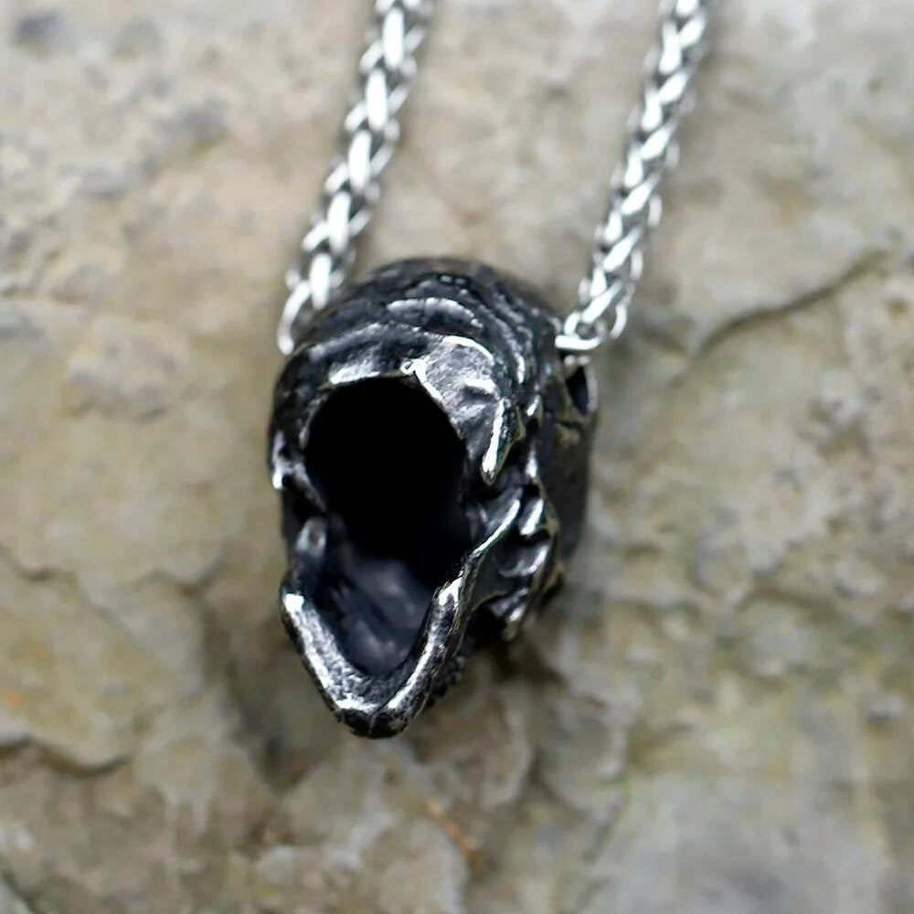 Skull Pendant Necklace, Silver Gothic Jewelry with Detailed Skull Design