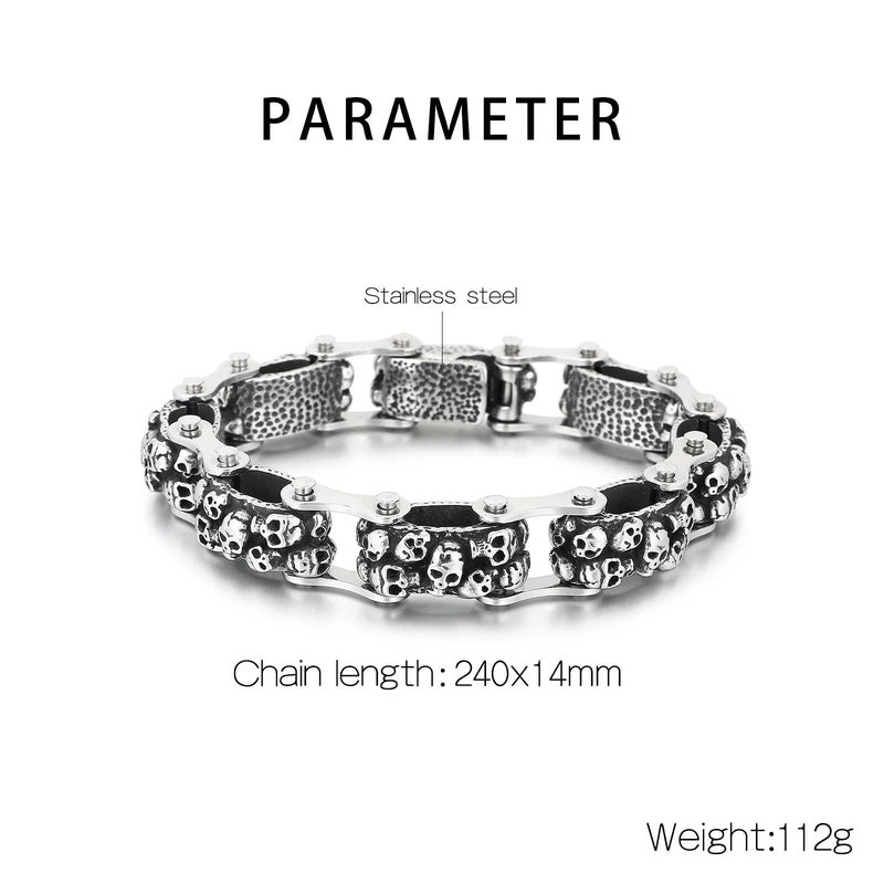 14mm Skull Ghost Head Biker Motorcycle Chain Bracelet For Men 316L Stainless Steel Punk Jewelry