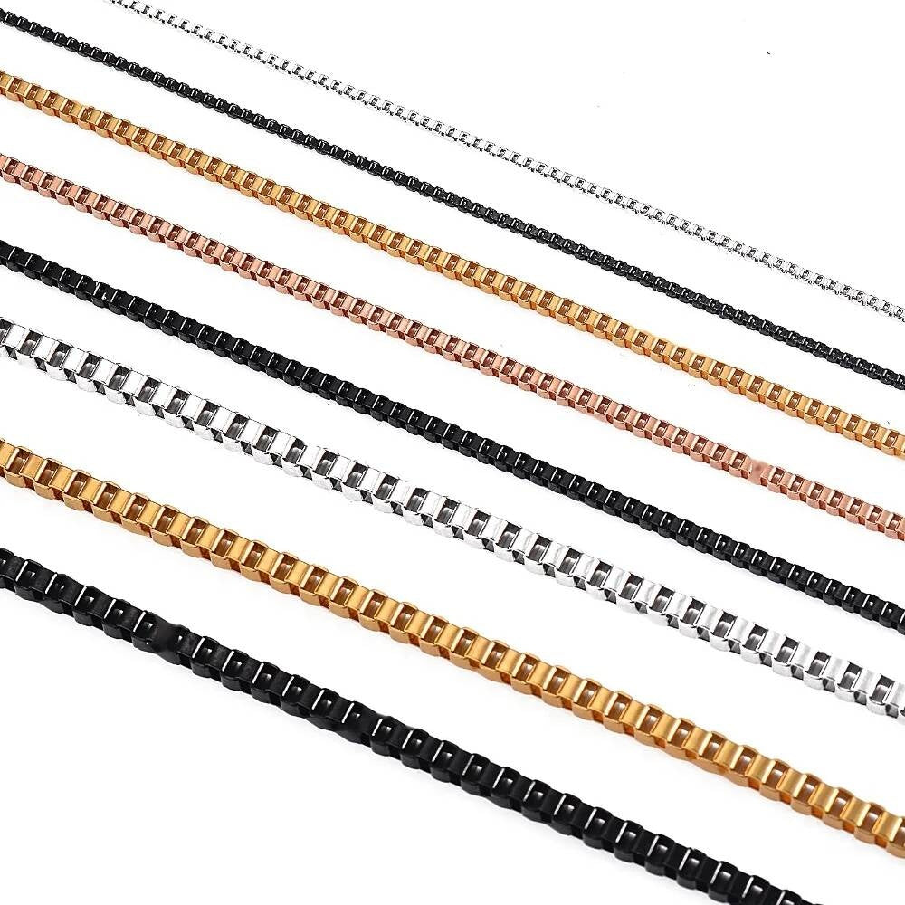 1Pc Width 1.5mm/2mm/2.5mm/3mm Stainless Steel Box Chain Necklace DIY Jewelry Making Men Women
