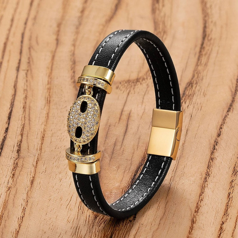 Black Braided Leather Bracelet with Green Jade Beads - Stylish Multi-Layer Magnetic Clasp Jewelry for Casual Wear and Gifts Style-A