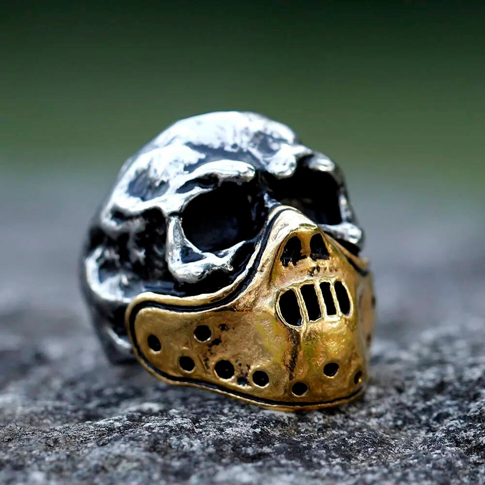 Skull Mask Ring – Gothic Punk Stainless Steel Biker Jewelry in Gold & Silver