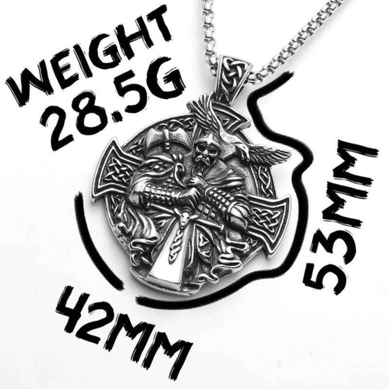 Viking Raven Warrior Cross Pendant Necklace – 316L Stainless Steel Norse Amulet