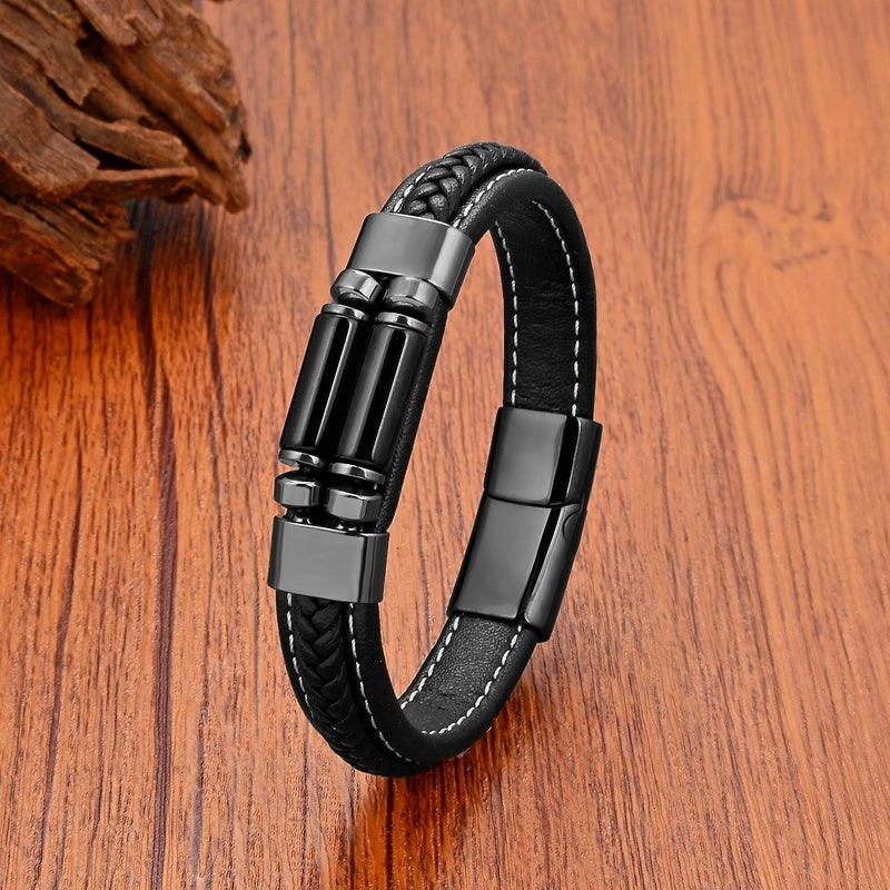 Natural Tiger Eye Agates Crystal Beads Handmade Bracelets Bohemia Style Men Women Leather Bangles Fashion Jewelry Gifts Black Agate