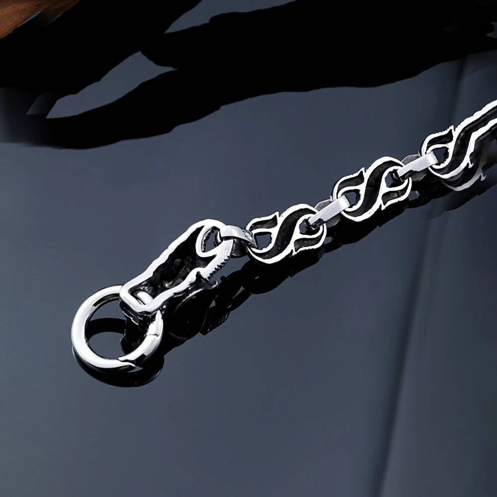 Viking Dragon Head Chain Bracelet with Red Gem Eyes – Stainless Steel
