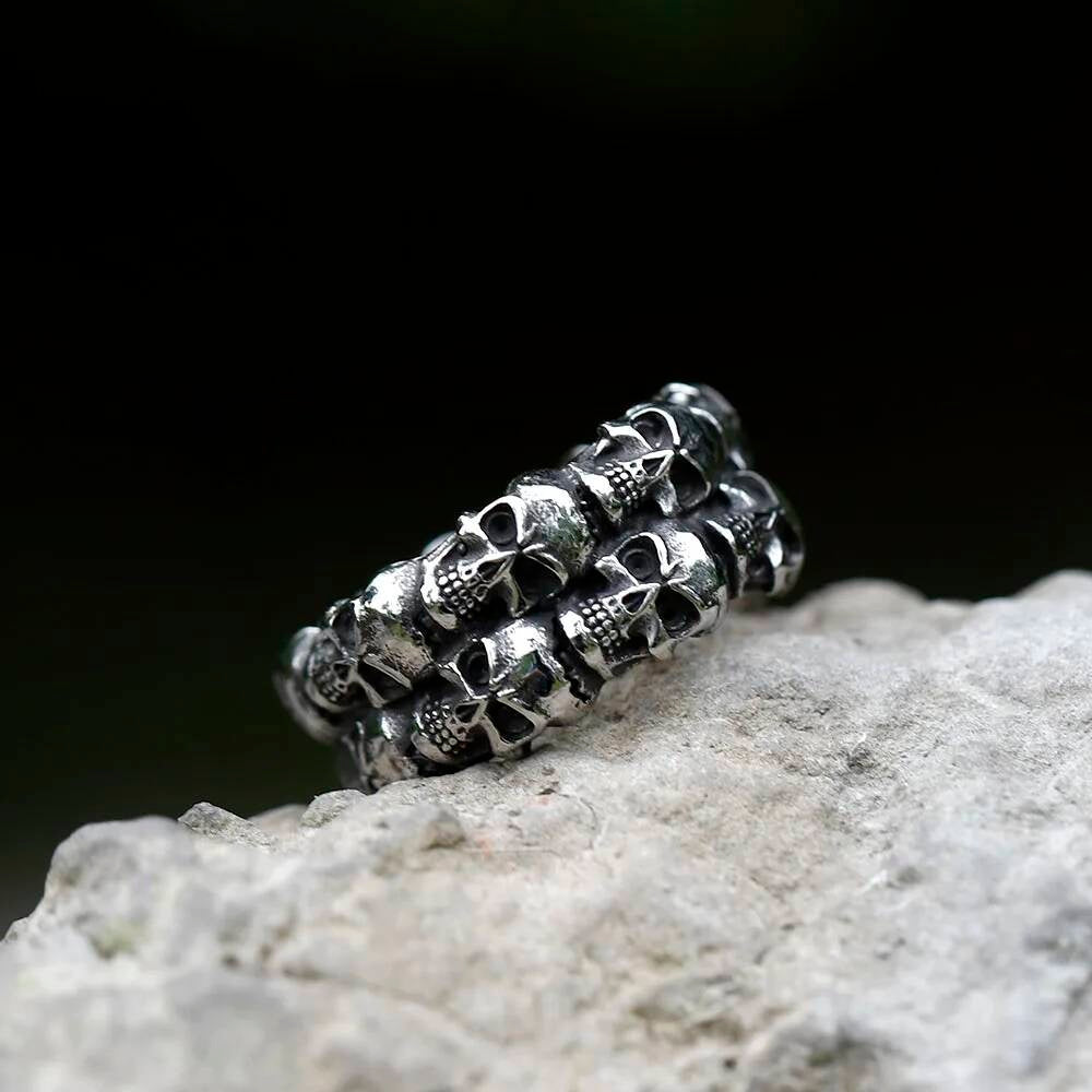 Aegishjalmur Skull Ring - Viking Symbol Stainless Steel Gothic Jewelry
