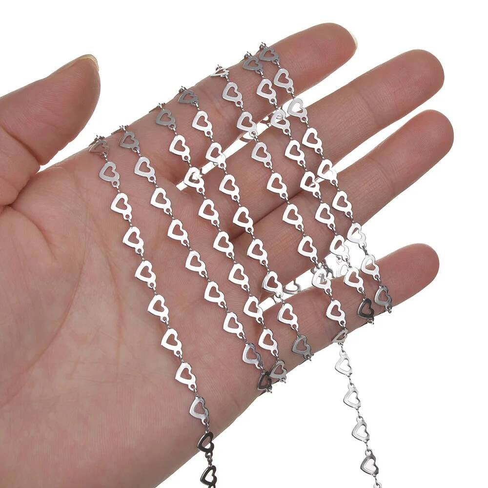1 piece Stainless Steel Hollow Heart Handmade Link Chain for Men Women DIY Jewelry Making Bracelet Anklet Necklace