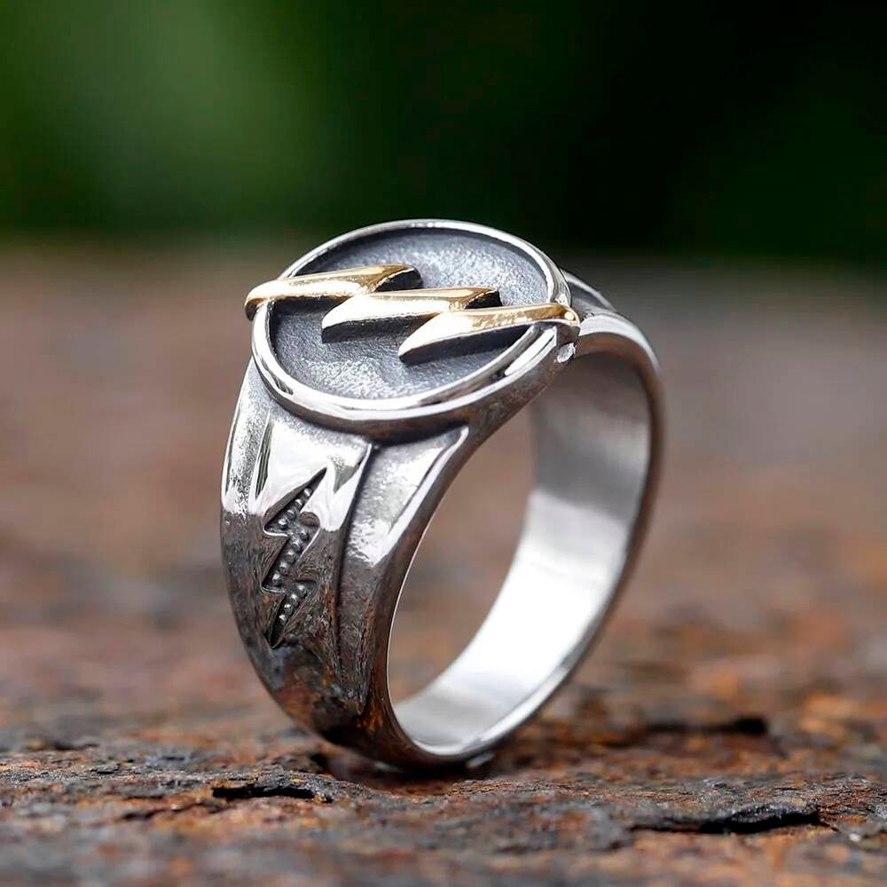 Golden Lightning Bolt Ring - Plated Stainless Steel Electric Statement Jewelry