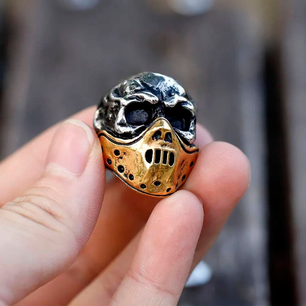 Skull Mask Ring – Gothic Punk Stainless Steel Biker Jewelry in Gold & Silver