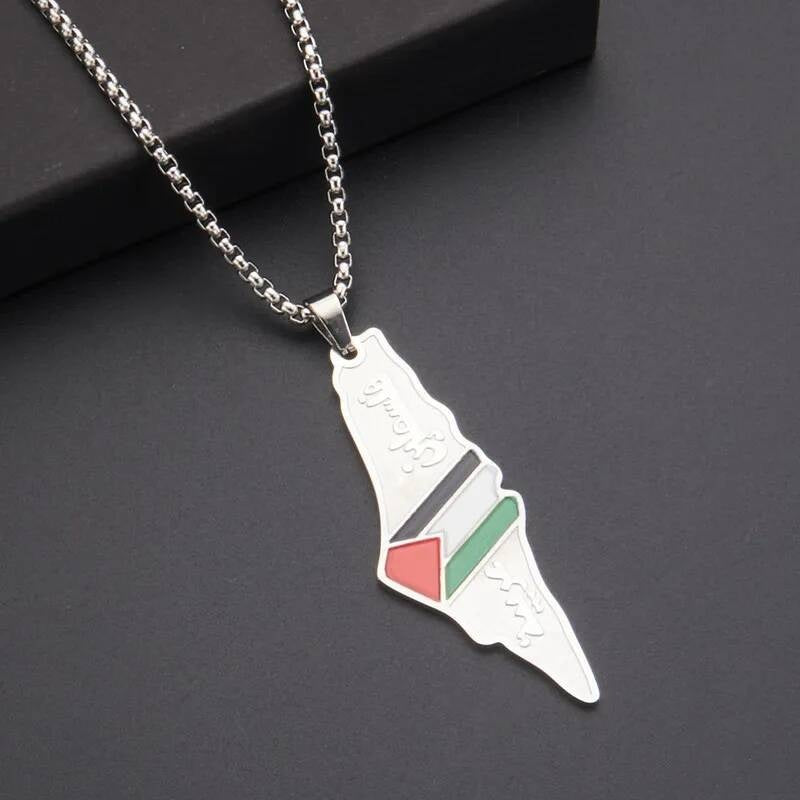 Palestine Flag Series Stainless Steel Pendant Chain Necklace For Women Men Jewelry Accessories Palestinian Silver
