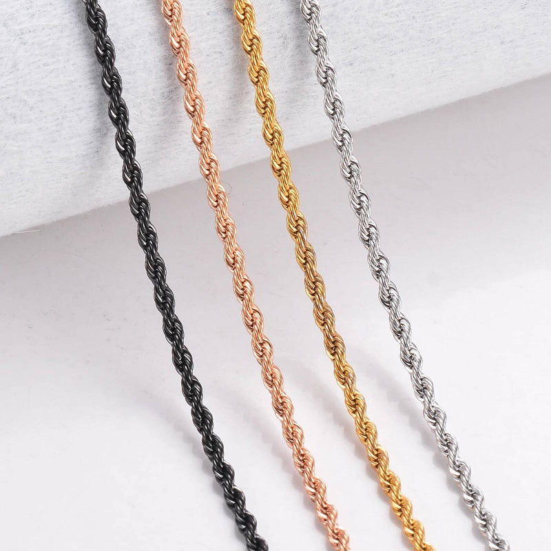 1Pc Width 2/2.5/3/4mm Rope For Women Men 316L Stainless Steel Twisted Chain Necklace Jewelry