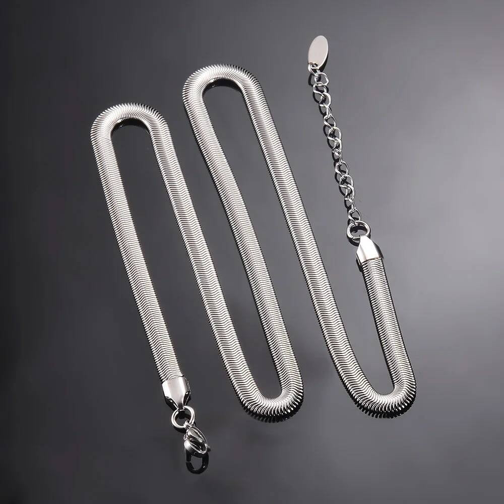 1 piece Width 5mm Chain Necklace for Men Women Stainless Steel Flat Snake Solid Chains Length 50cm+5 extension Steel