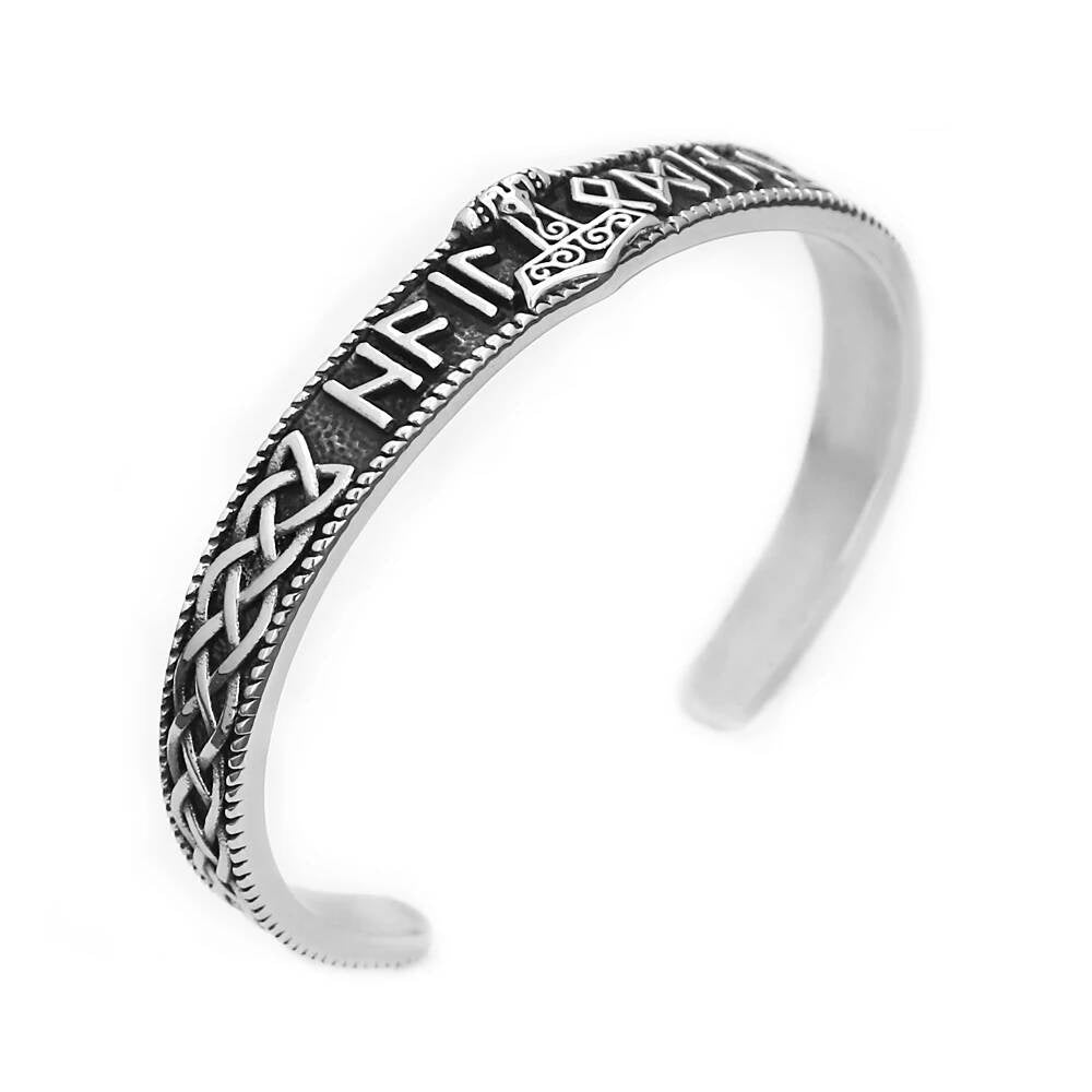 Viking Thor’s Hammer Rune Bracelet – Nordic Mjölnir Cuff Style C