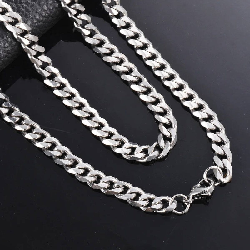 1 piece Size 3.6mm-9mm Men's Stainless Cuban Link Chain Bracelet Necklace Steel Color Male Jewelry