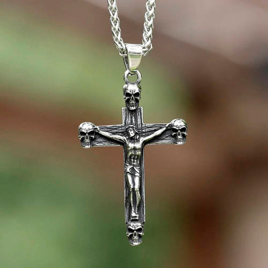 Skull Cross Pendant Necklace – Gothic Crucifix Jewelry with Skull Accents