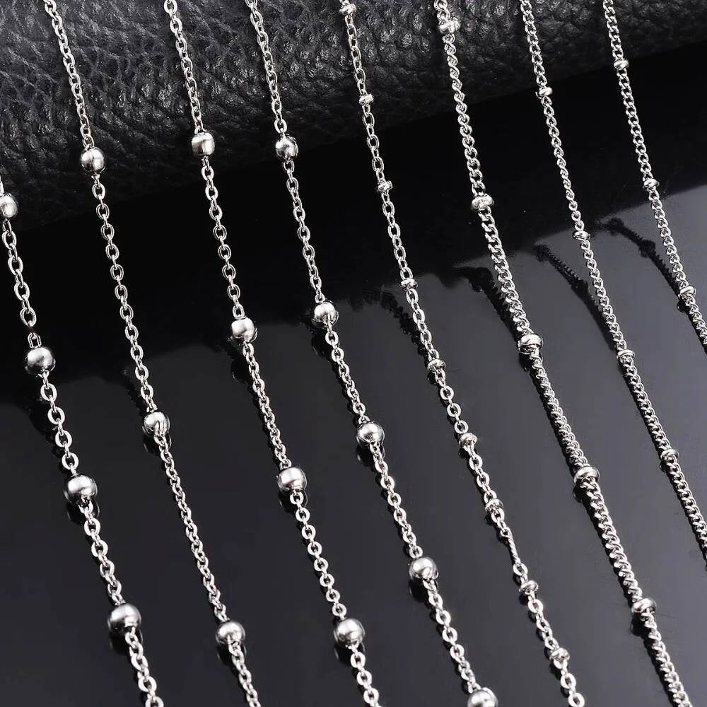Wholesale 10pcs/lot Width 1.5mm 2mm Tiny beaded Stainless Steel Link Chain for Necklaces Bracelets Foot Jewelry