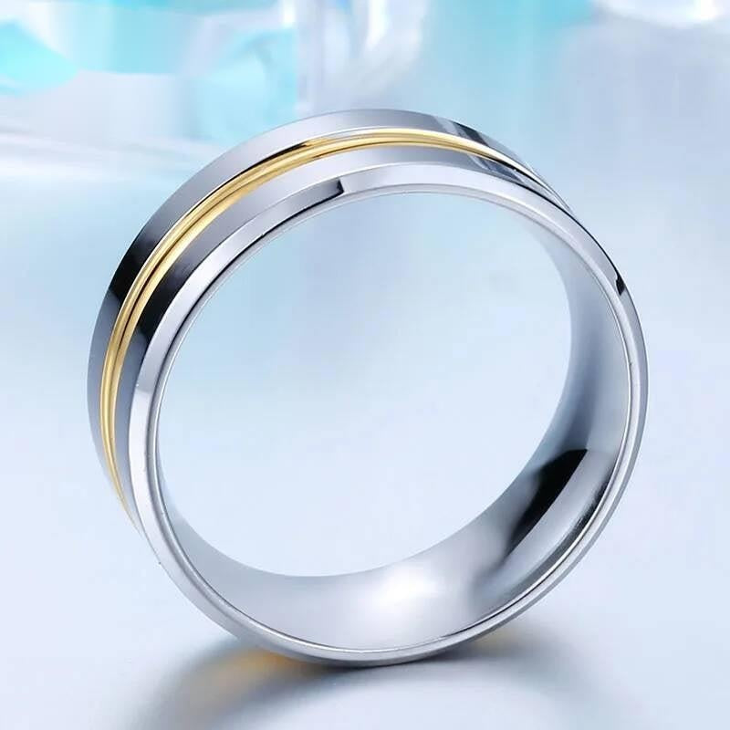 Stainless Steel Gold Inlay Ring 8mm Classic Two-Tone Wedding Band black